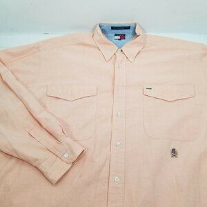Tommy Hilfiger Men's Classic Long Sleeve Button Down Shirt Cotton Orange   XL